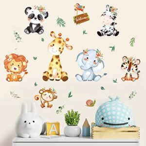 wondever Jungle Animals Wall Stickers Safari Animal Elephant Giraffe Peel and Stick Wall Art Decals for Kids Bedroom Baby Nursery