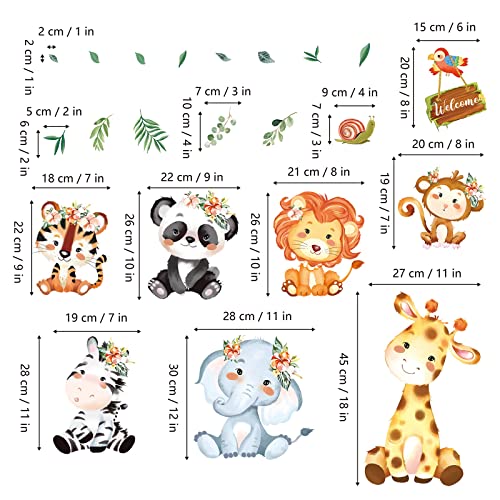 wondever Jungle Animals Wall Stickers Safari Animal Elephant Giraffe Peel and Stick Wall Art Decals for Kids Bedroom Baby Nursery