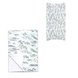 Changing Pad Cover & Baby Blanket, Green Leaf