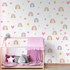 Boho Rainbow Wall Decor Stickers Small Rainbow Wall Decal Watercolor Rainbow Heart Sun Star Wall Stickers for Girls Boys Baby Bedroom Nursery Wall Decor (Classic Style)