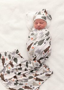 terriboo newborn receiving blankets baby swaddle hat set tree pattern