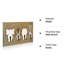 Safari Animal Wall Hooks Animal Nursery Hooks Decor Wooden Kids Coat Wall Mounted Hooks Decorative Elephant Lion Giraffe Zebra Hanger for Nursery Bathroom Bedroom Home Decor