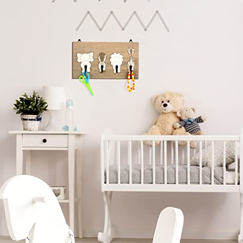 Safari Animal Wall Hooks Animal Nursery Hooks Decor Wooden Kids Coat Wall Mounted Hooks Decorative Elephant Lion Giraffe Zebra Hanger for Nursery Bathroom Bedroom Home Decor