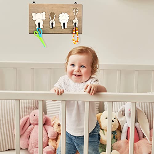 Safari Animal Wall Hooks Animal Nursery Hooks Decor Wooden Kids Coat Wall Mounted Hooks Decorative Elephant Lion Giraffe Zebra Hanger for Nursery Bathroom Bedroom Home Decor