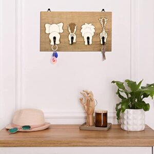 Safari Animal Wall Hooks Animal Nursery Hooks Decor Wooden Kids Coat Wall Mounted Hooks Decorative Elephant Lion Giraffe Zebra Hanger for Nursery Bathroom Bedroom Home Decor