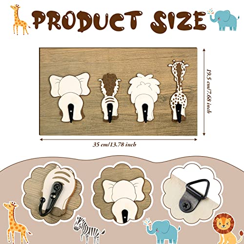 Safari Animal Wall Hooks Animal Nursery Hooks Decor Wooden Kids Coat Wall Mounted Hooks Decorative Elephant Lion Giraffe Zebra Hanger for Nursery Bathroom Bedroom Home Decor