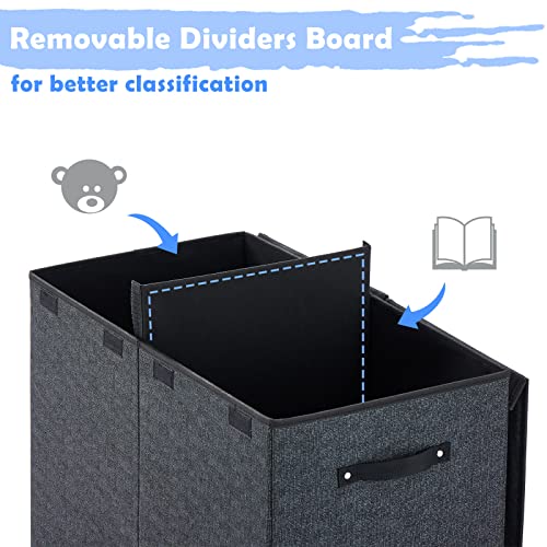 Apicizon Large Toy Box Chest for Boys Girls Storage Organizer, Collapsible Toy Storage Bins with Double Flip-Top Lid,Removable Divider, Kids Toy Chest for Nursery Playroom, Bedroom, Living Room, Black