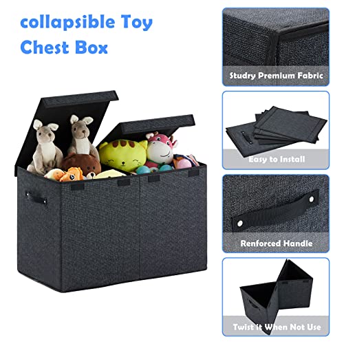 Apicizon Large Toy Box Chest for Boys Girls Storage Organizer, Collapsible Toy Storage Bins with Double Flip-Top Lid,Removable Divider, Kids Toy Chest for Nursery Playroom, Bedroom, Living Room, Black