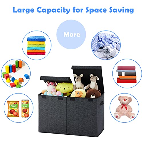 Apicizon Large Toy Box Chest for Boys Girls Storage Organizer, Collapsible Toy Storage Bins with Double Flip-Top Lid,Removable Divider, Kids Toy Chest for Nursery Playroom, Bedroom, Living Room, Black