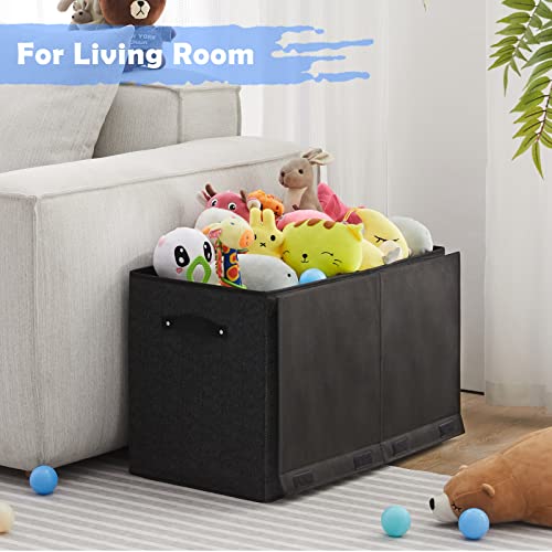 Apicizon Large Toy Box Chest for Boys Girls Storage Organizer, Collapsible Toy Storage Bins with Double Flip-Top Lid,Removable Divider, Kids Toy Chest for Nursery Playroom, Bedroom, Living Room, Black