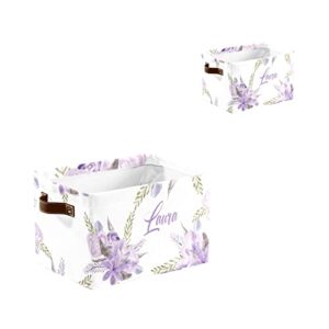 purple flower personalized custom name waterproof storage boxs baskets clothts towel book for bathroom office 1 pack
