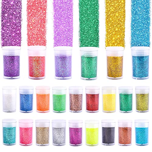 24 Colors Glitter Set, Fine Glitter for Resin, Arts and Craft Supplies Glitter, Festival Glitter Powder Makeup Glitter, Cosmetic Glitter for Body Nail Face Hair Eyeshadow Lip Gloss Making