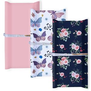 AMROSE 3 Pack Easy Care Changing Pad Covers, Ultra Soft Microfiber Diaper Change Table Sheets for Baby Boys and Girls, Floral & Butterfly & Pink