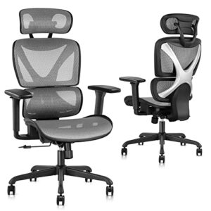 gabrylly office chair, large ergonomic desk chairs, high back computer chair with lumbar support, 3d armrest, breathable mesh, adjustable headrest, with tilt function, (grey)29.5d x 40.9w x 51.2h inch