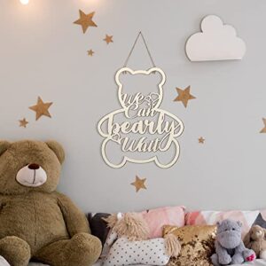 We Can Bearly Wait Baby Shower Decorations Baby Bear Sign Hanging Baby Sign We Can Bearly Wait Baby Sign Gender Reveal Door Hanging Photo Props for Boy Girl Birthday Party (Wooden, Bear Shape)