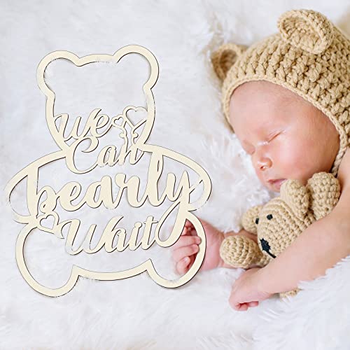 We Can Bearly Wait Baby Shower Decorations Baby Bear Sign Hanging Baby Sign We Can Bearly Wait Baby Sign Gender Reveal Door Hanging Photo Props for Boy Girl Birthday Party (Wooden, Bear Shape)