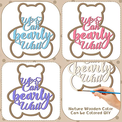 We Can Bearly Wait Baby Shower Decorations Baby Bear Sign Hanging Baby Sign We Can Bearly Wait Baby Sign Gender Reveal Door Hanging Photo Props for Boy Girl Birthday Party (Wooden, Bear Shape)