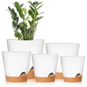gardife plant pots 7/6.5/6/5.5/5 inch self watering planters with drainage hole, plastic flower pots, nursery planting pot for all house plants, african violet, flowers, and cactus,white