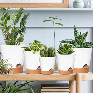 GARDIFE Plant Pots 7/6.5/6/5.5/5 Inch Self Watering Planters with Drainage Hole, Plastic Flower Pots, Nursery Planting Pot for All House Plants, African Violet, Flowers, and Cactus,White