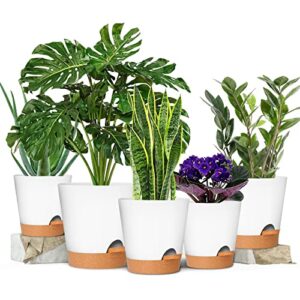 GARDIFE Plant Pots 7/6.5/6/5.5/5 Inch Self Watering Planters with Drainage Hole, Plastic Flower Pots, Nursery Planting Pot for All House Plants, African Violet, Flowers, and Cactus,White