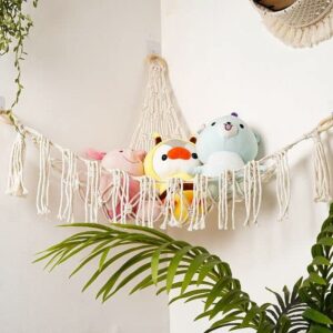 lovely baby genius stuffed animal net, toy hammock with 3 strong metal hook - macrame stuffed animal hammock for kids room, squishmallow net