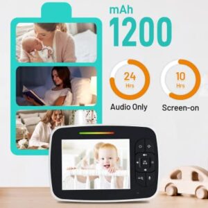 Kidsneed Baby Monitor - 3.5" Screen Video Baby Monitor with Camera and Audio - Remote Pan-Tilt-Zoom, Night Vision, VOX Mode, Temperature Monitoring, Lullabies, 2-Way Talk, 960ft Range