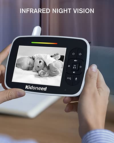 Kidsneed Baby Monitor - 3.5" Screen Video Baby Monitor with Camera and Audio - Remote Pan-Tilt-Zoom, Night Vision, VOX Mode, Temperature Monitoring, Lullabies, 2-Way Talk, 960ft Range