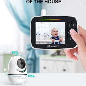 Kidsneed Baby Monitor - 3.5" Screen Video Baby Monitor with Camera and Audio - Remote Pan-Tilt-Zoom, Night Vision, VOX Mode, Temperature Monitoring, Lullabies, 2-Way Talk, 960ft Range