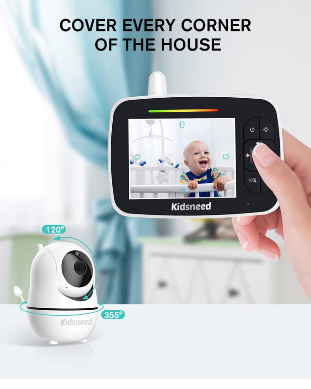 Kidsneed Baby Monitor - 3.5" Screen Video Baby Monitor with Camera and Audio - Remote Pan-Tilt-Zoom, Night Vision, VOX Mode, Temperature Monitoring, Lullabies, 2-Way Talk, 960ft Range