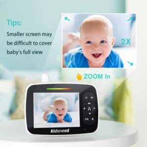 Kidsneed Baby Monitor - 3.5" Screen Video Baby Monitor with Camera and Audio - Remote Pan-Tilt-Zoom, Night Vision, VOX Mode, Temperature Monitoring, Lullabies, 2-Way Talk, 960ft Range