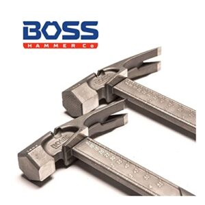 Boss Hammer Pro Series Titanium Hammer with Over-Molded No-Slip Rubber Grip - 16 oz, Construction Grade, Dual Side Nail Pullers, Milled Faced - BH16TIM