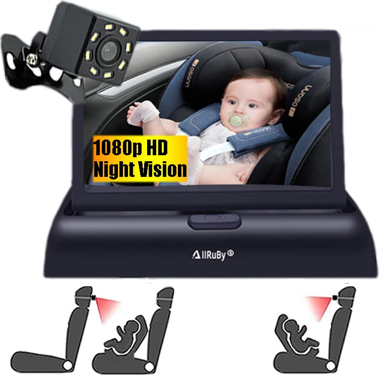 AllRuby Baby Car Mirror, View Infant in Rear Facing Seat with Wide Crystal Clear View,Camera Aimed at Baby-Easily to Observe The Baby's Every Move (4.3 inch)