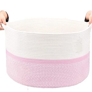 vicutvid large woven rope storage basket toy storage toy hamper toy bin toy basket woven large for blankets laundry basket with handles(22"x22"x14",pink)