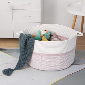 VICUTVID Large Woven Rope Storage Basket Toy Storage Toy Hamper Toy Bin Toy Basket Woven Large for Blankets Laundry Basket with Handles(22"x22"x14",Pink)