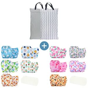 wegreeco washable reusable baby cloth pocket diapers fresh animal bundle with cloth diapers pink girly and wet dry bags