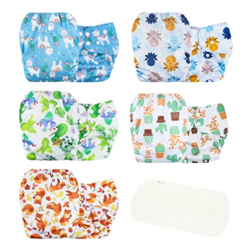 wegreeco Washable Reusable Baby Cloth Pocket Diapers Fresh Animal Bundle with Cloth Diapers Pink Girly and Wet Dry Bags