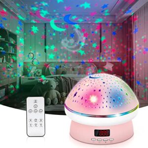 star night light projector for kids bedroom with timer & remote control, nightlights lamp with 8 colors options 3 levels of brightness, sleep helper gift toys for 2-10 year old girls boys (pink)