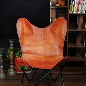 Leather Living Room Chairs Handmade Butterfly Chairs for Adults Powder Coated Folding Iron Frame Leather Butterfly Chair