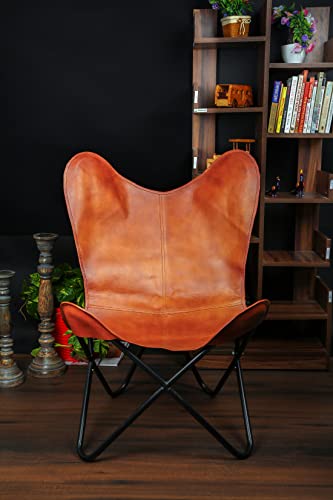 Leather Living Room Chairs Handmade Butterfly Chairs for Adults Powder Coated Folding Iron Frame Leather Butterfly Chair