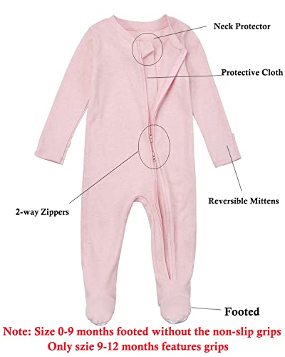 Aablexema Baby Footie Pajamas with Mittens - 3 Pcs Infant Girls Boys Footed Onesies Sleeper Newborn Cotton Sleepwear Outfits (GKPD01(Zipper), 0-3 Months)