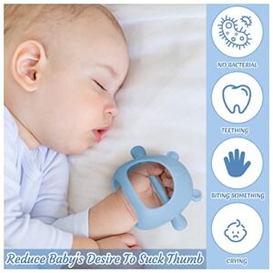 3 Pack Baby Teether Teething Toys for Babies 0-6 Months Baby Teething Toy Silicone Anti Dropping Infant Hand Teether Pacifiers Wrist Hand Chew Toys for Sucking Needs (Blue, Caramel, Green, Bear)