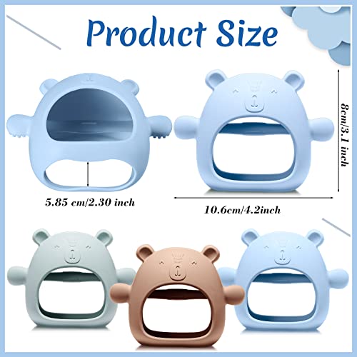 3 Pack Baby Teether Teething Toys for Babies 0-6 Months Baby Teething Toy Silicone Anti Dropping Infant Hand Teether Pacifiers Wrist Hand Chew Toys for Sucking Needs (Blue, Caramel, Green, Bear)