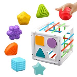 baby sensory shape sorter blocks toy - activity cube bins - montessori educational learning fine motor skills toys for babies toddlers 6 12 18 months age 1 2 3 one two year old boys girls gifts