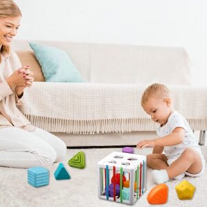 Baby Sensory Shape Sorter Blocks Toy - Activity Cube Bins - Montessori Educational Learning Fine Motor Skills Toys for Babies Toddlers 6 12 18 Months Age 1 2 3 One Two Year Old Boys Girls Gifts