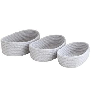 holadream storage basket set of 3, woven cotton rope small basket for closet, shelf, baby nursery, bathroom organizer, home decor, grey