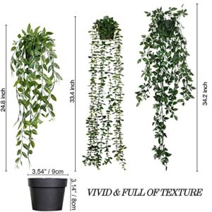 Sggvecsy Fake Hanging Plants 3 Pack Artificial Eucalyptus Fake Potted Greenery Faux Eucalyptus Mandala Vine Pea Pod for Home Indoor Outdoor Wall Garden Wedding Decor