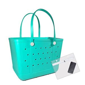 chokoter beach bag, waterproof beach tote, rubber xl tote bag for boat pool sports gym, washable and durable open handbag for boat pool sports gym (green)