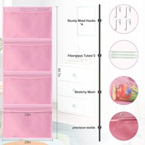 Stuffed Animal Storage,Over The Door Organizer Storage for Storage Plush Toys,Baby Supplies and Other Soft Sundries,Breathable Hanging Large Capacity Toy Storage Pockets for Kids Room Bathroom (Pink)