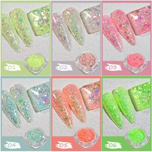 6 Box Nail Sequins Fine Glitter,Sugar Glitter for Nails Cosmetic Holographic Nail Glitters for Acrylic Nails Nail Glitter Flakes for Resin Chunky Nail Glitter Acrylic(Pattern 4)