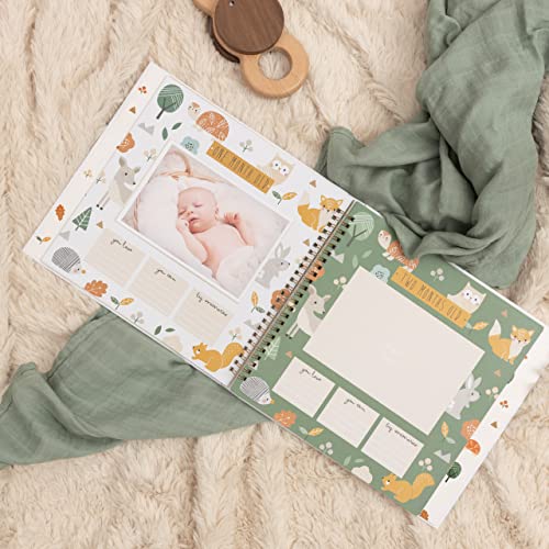 Baby Journal Memory Book for Boys or Girls - Baby Scrapbook Album for First 5 Years - Gender Neutral Baby Milestone Book - Keepsake for Baby Photos, Hardcover, Forest Dreams